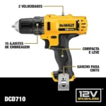 Parafusadeira/Furadeira a Bateria 12V MAX Li-Ion 3/8 Pol. com Carregador e 2 Baterias – DEWALT-DCD710D2 - Imagem 4
